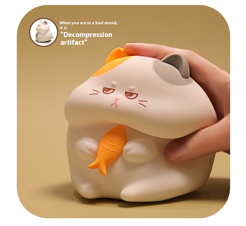 Funny Cartoon Fat Cat Night Light with Fish