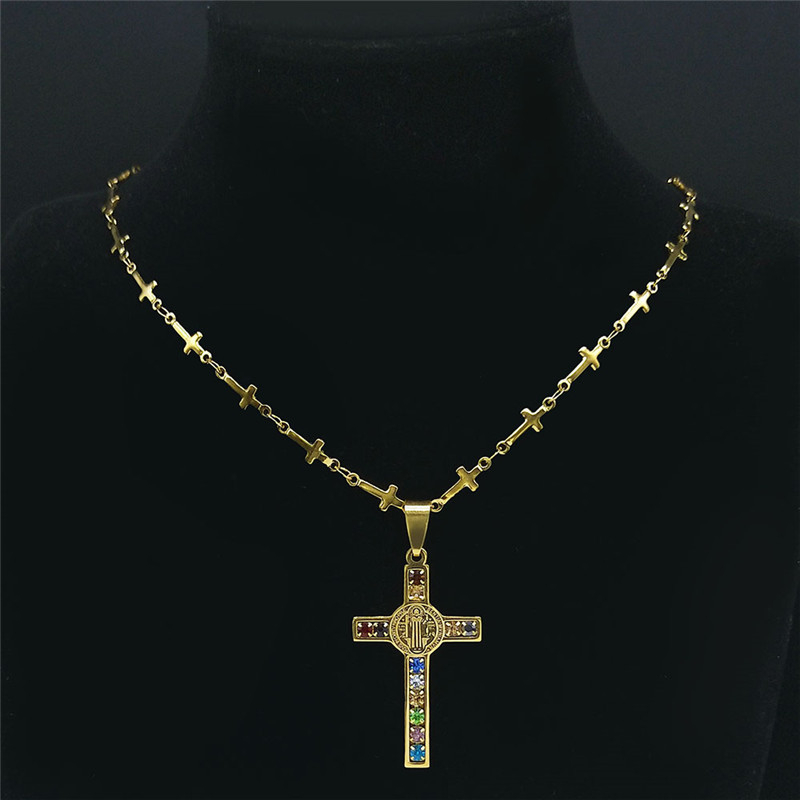 Title 3, Cross Stainless Steel Gold Pendant Necklace for...