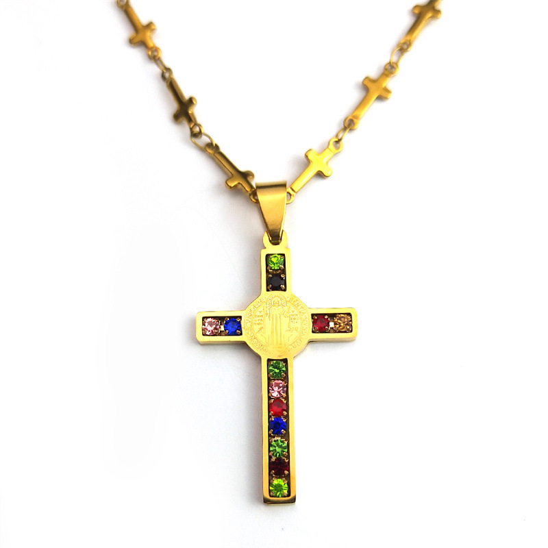 Title 4, Cross Stainless Steel Gold Pendant Necklace for...