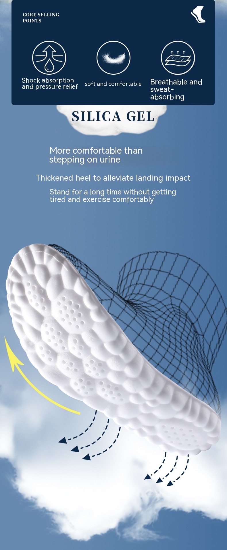 Title 8, 4D Cloud Technology Pu Massage Instep Insole Hi...