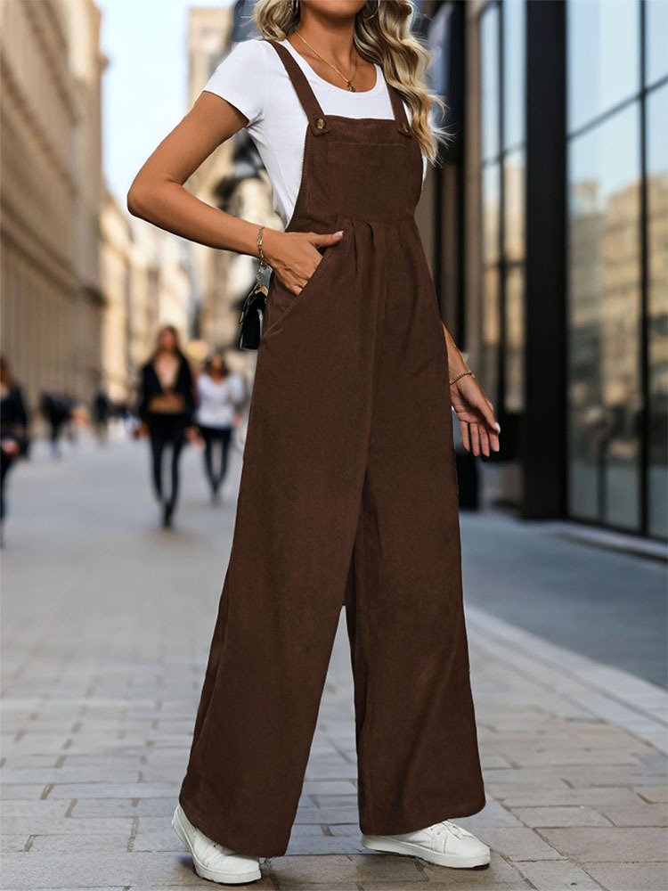 Title 2, Womens Fashion Corduroy Mid-waist Overalls. Co...