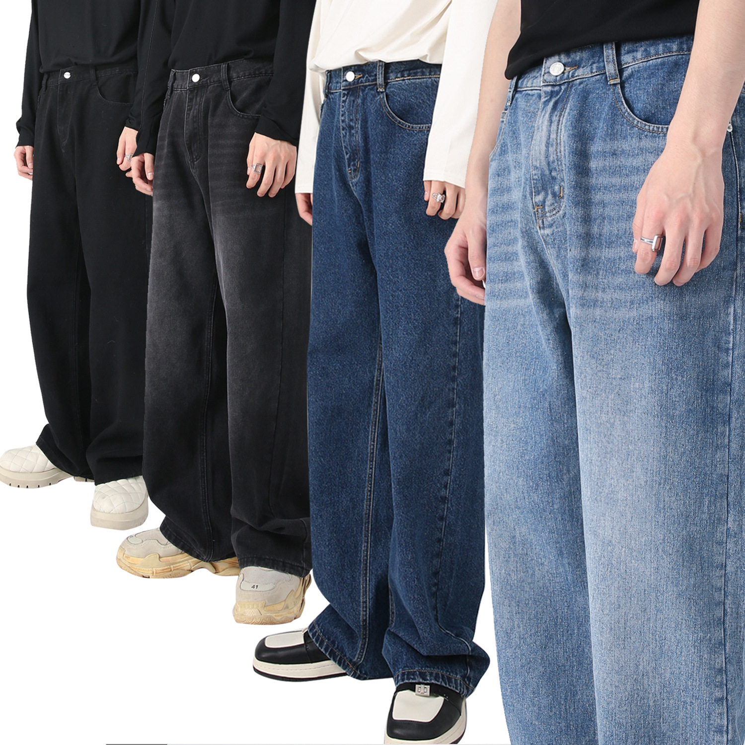 Title 4, Jeans casual dritti dritti in vita elastica ver...