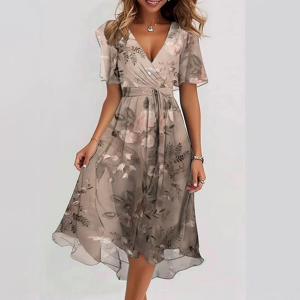 Chiffon Printed Short Sleeve Dress Summer