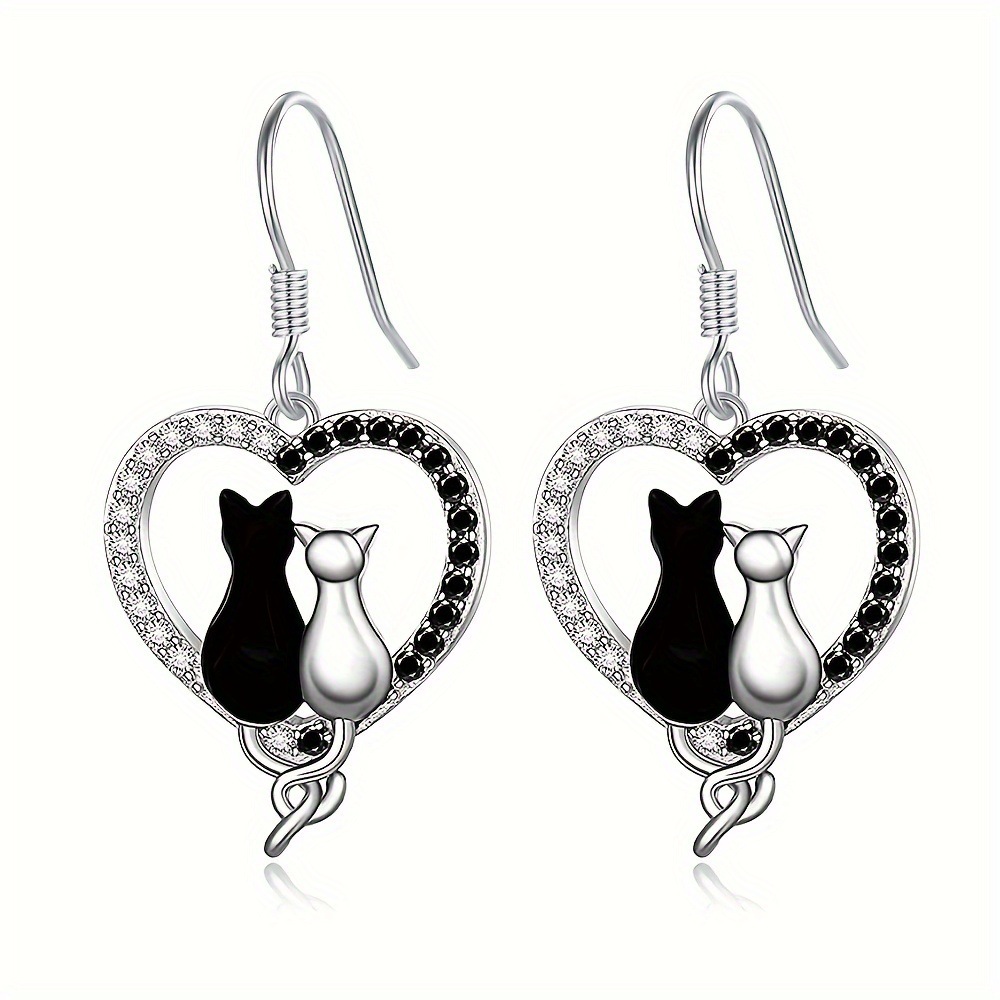 Title 2, Black Dripping Kitten Love Heart Earrings