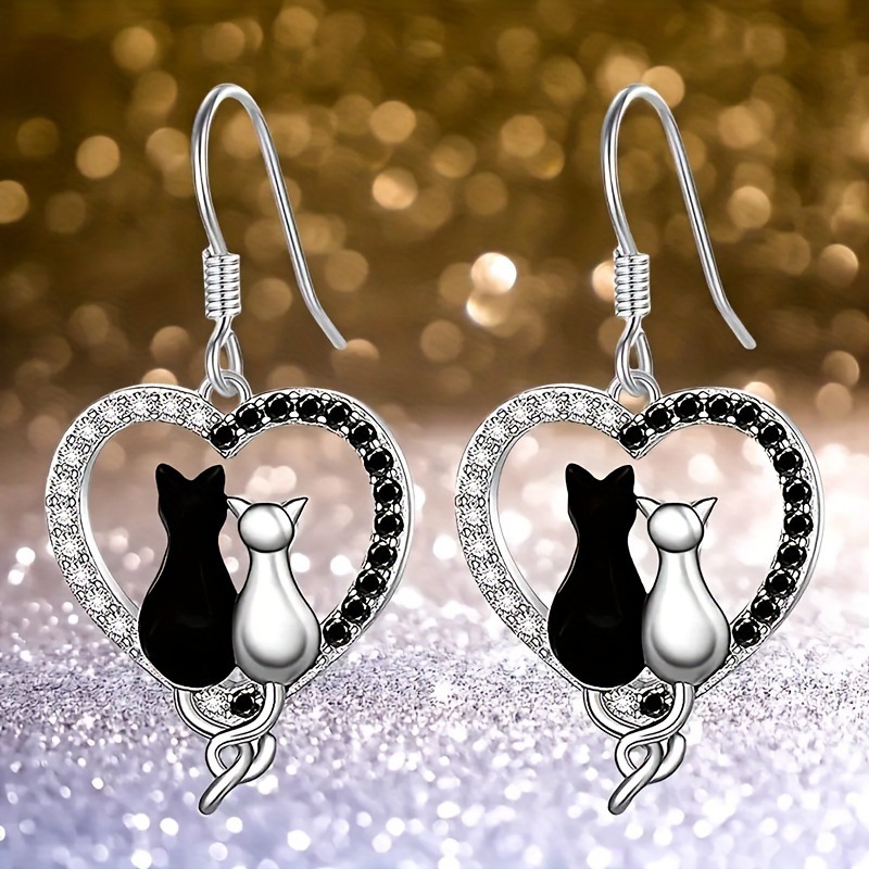 Title 6, Black Dripping Kitten Love Heart Earrings