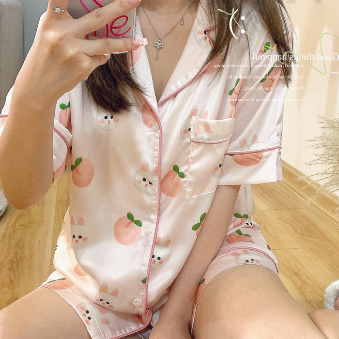 Peach Bunnies Pajama Set | Womens for Summer