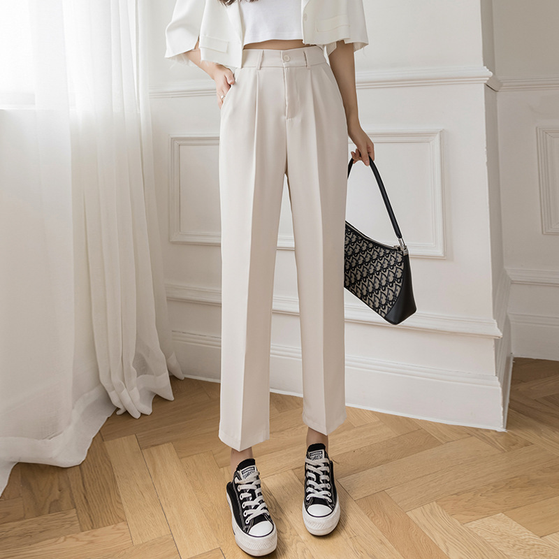 Title 2, Straight Loose High Waist Slim Cropped Trousers