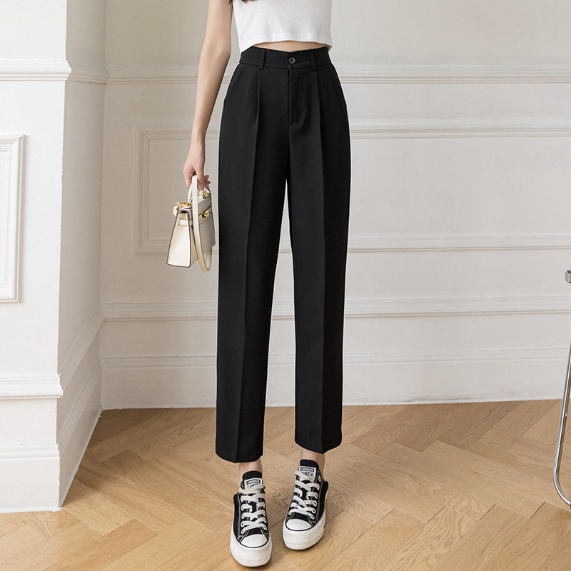 Title 5, Straight Loose High Waist Slim Cropped Trousers