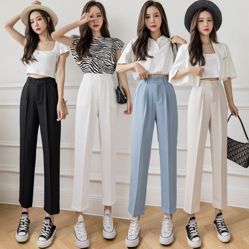 Title 6, Straight Loose High Waist Slim Cropped Trousers