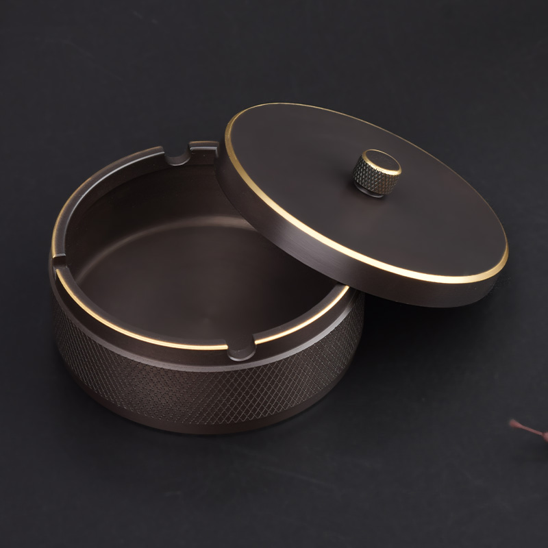 Title 8, Brass Integrated Old Ashtray With Lid