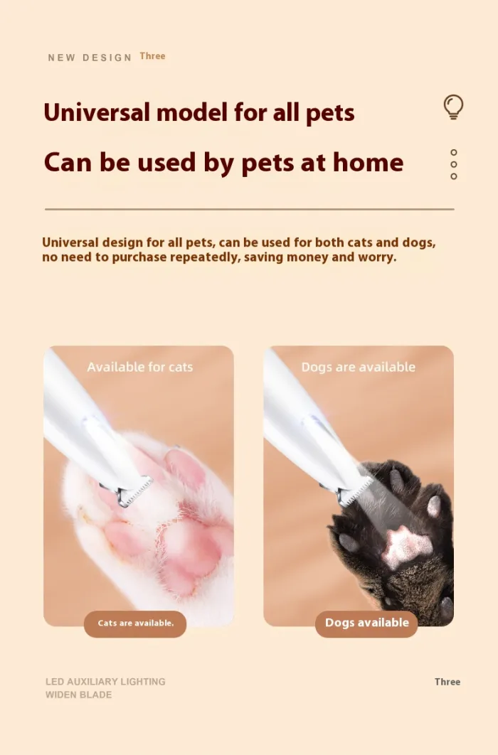 Cordless Pet Paw Trimmer with LED Light, Rechargeable Dog and Cat Hair Clipper - detail photo 4