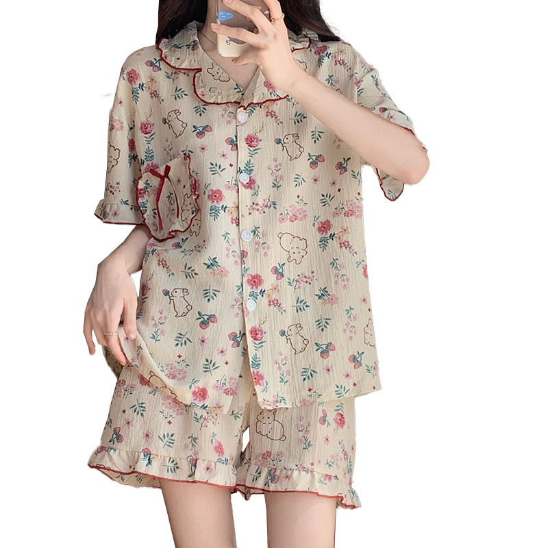 Cute Cottagecore Pajamas | Short Sleeved "Floral Bunnies"