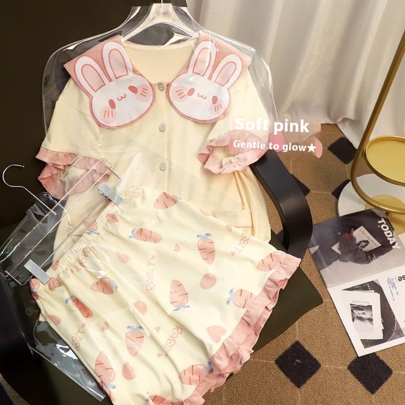 Title 1, Cute Bunny Doll Collar Printing Short Sleeve Pa...