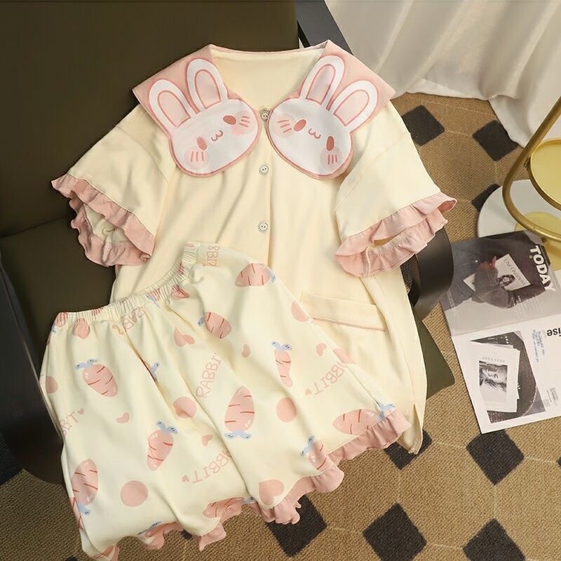 Title 2, Cute Bunny Doll Collar Printing Short Sleeve Pa...