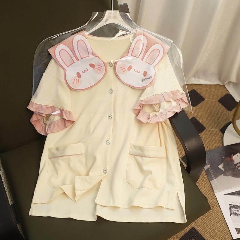 Title 6, Cute Bunny Doll Collar Printing Short Sleeve Pa...