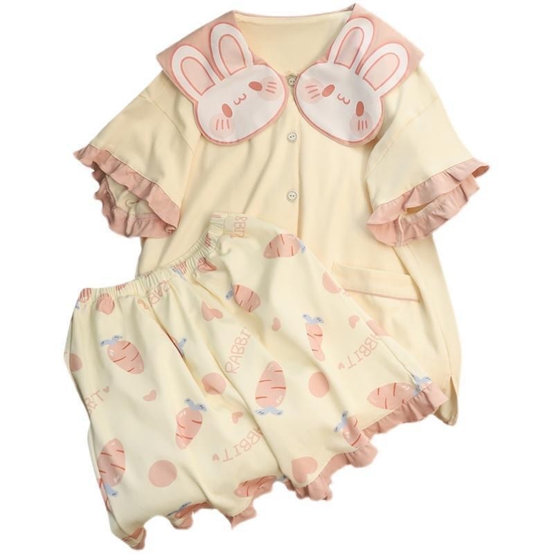 Title 7, Cute Bunny Doll Collar Printing Short Sleeve Pa...