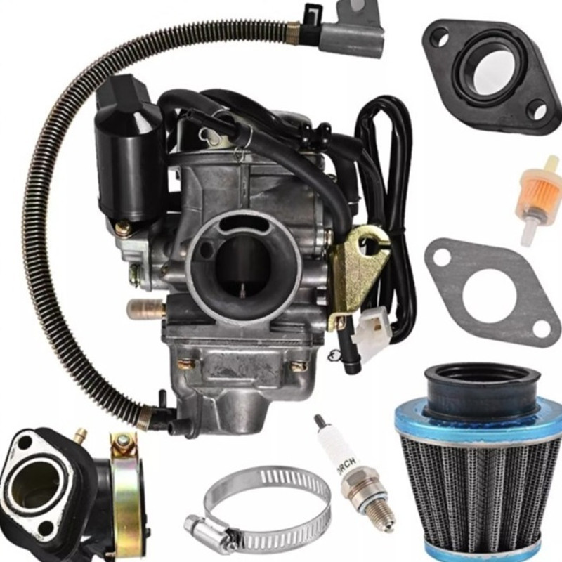 Title 2, Carburetor Combo Kit Intake Pipe Air Filter Plugs