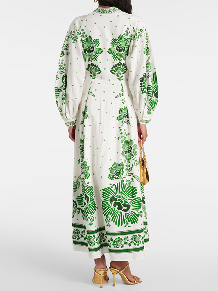 Title 2, Printed Long Lantern Sleeve V-neck Dress