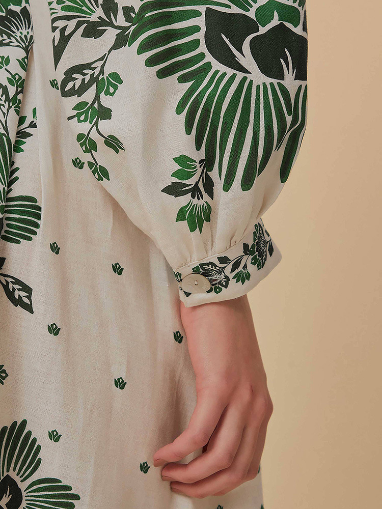 Title 4, Printed Long Lantern Sleeve V-neck Dress