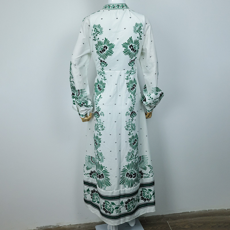 Title 7, Printed Long Lantern Sleeve V-neck Dress