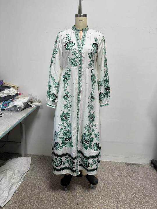 Title 8, Printed Long Lantern Sleeve V-neck Dress