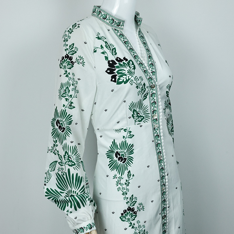 Title 14, Printed Long Lantern Sleeve V-neck Dress