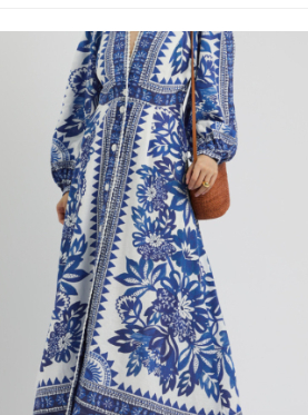 Title 20, Printed Long Lantern Sleeve V-neck Dress