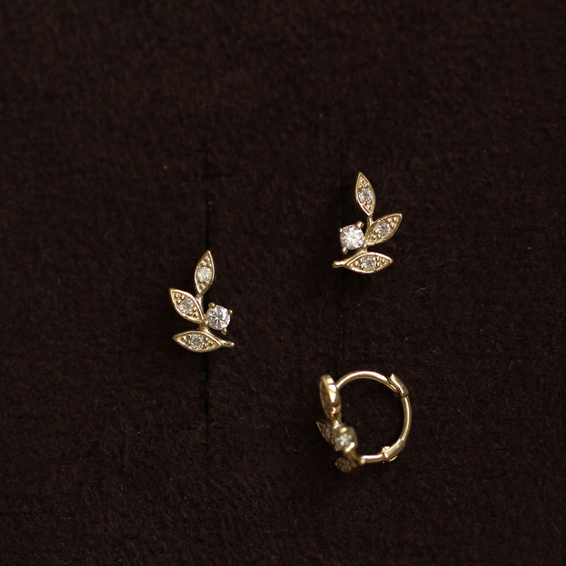 Title 5, Leaf Earrings S925 Sterling Silver Gold Plated ...