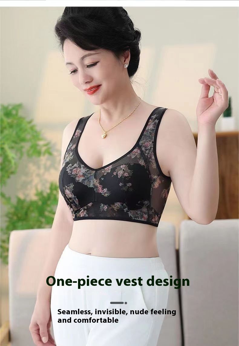 Title 3, Mesh Floral Print Comfortable Wireless Bra Unde...