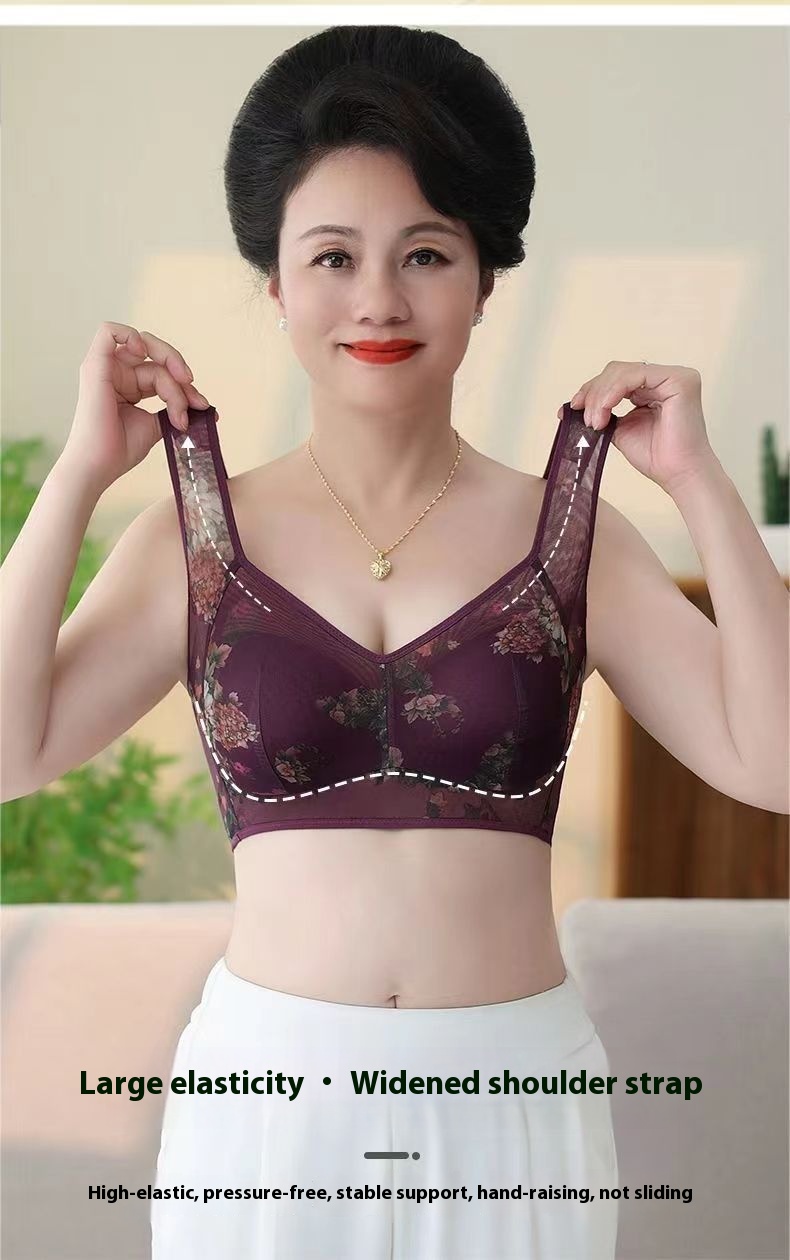 Title 5, Mesh Floral Print Comfortable Wireless Bra Unde...