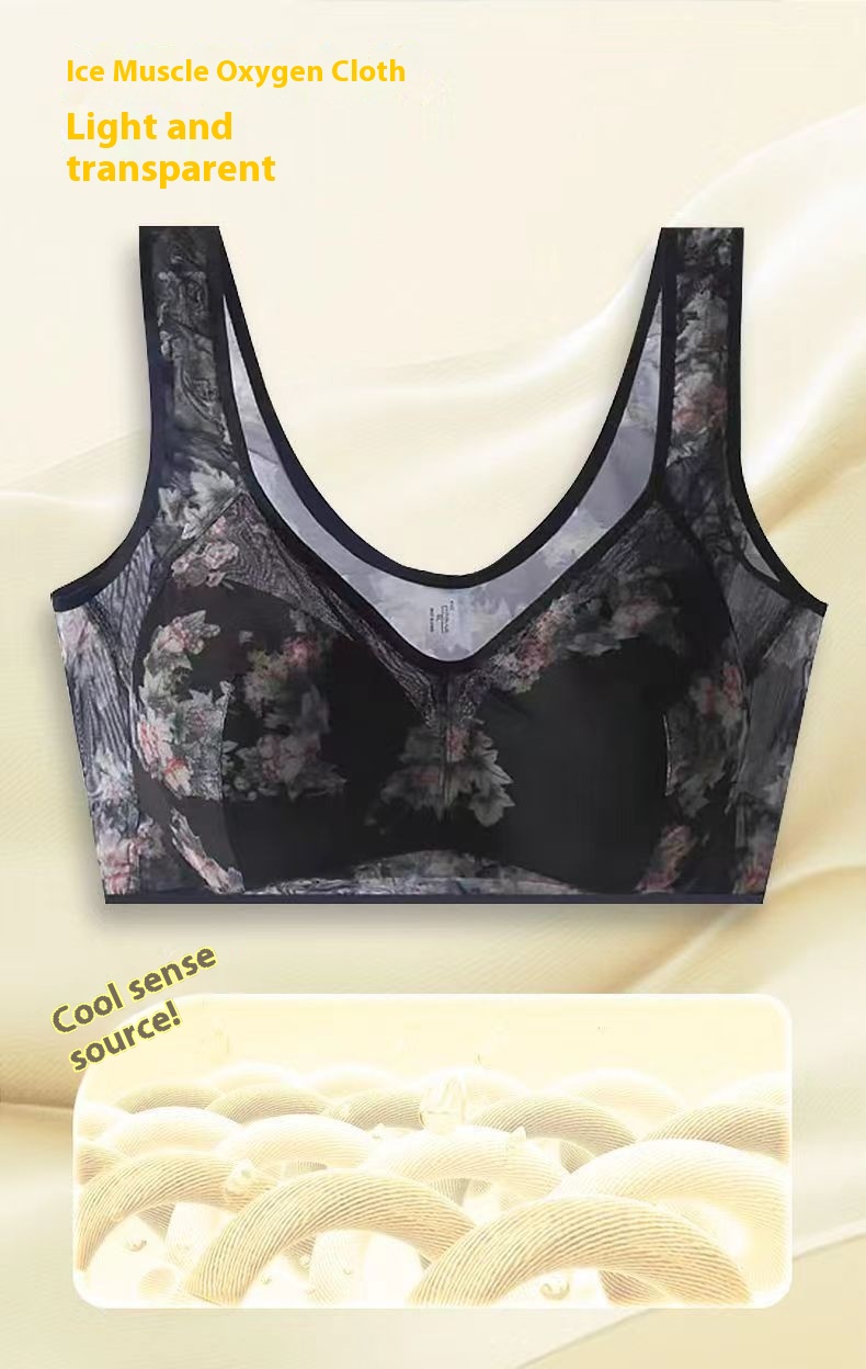 Title 6, Mesh Floral Print Comfortable Wireless Bra Unde...