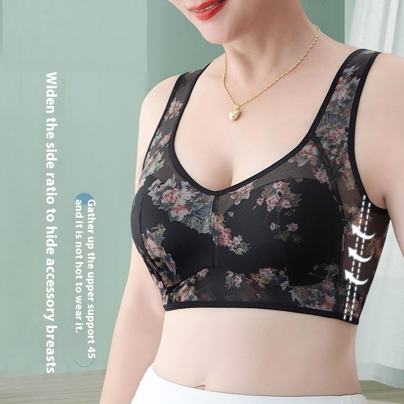 Title 7, Mesh Floral Print Comfortable Wireless Bra Unde...