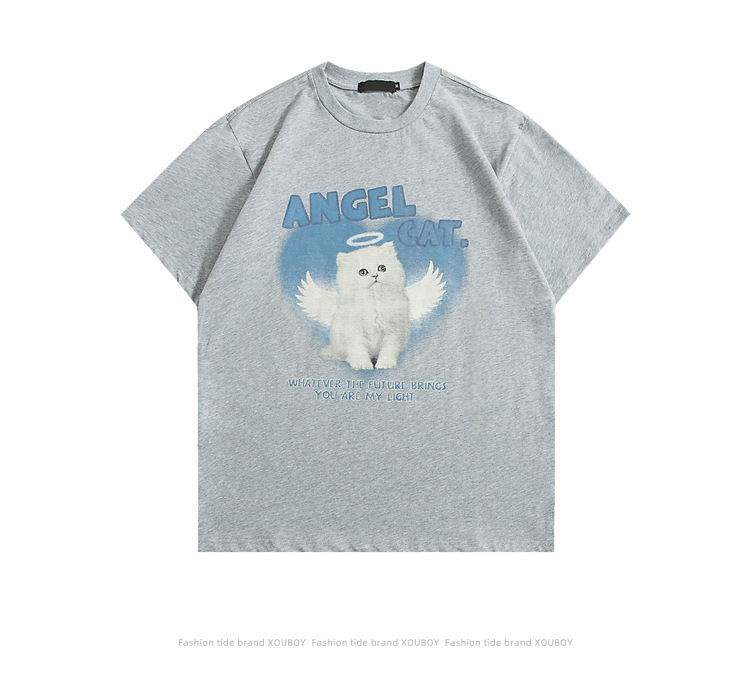 Title 2, Angel Cat Letter Printing Animal Street Style T...