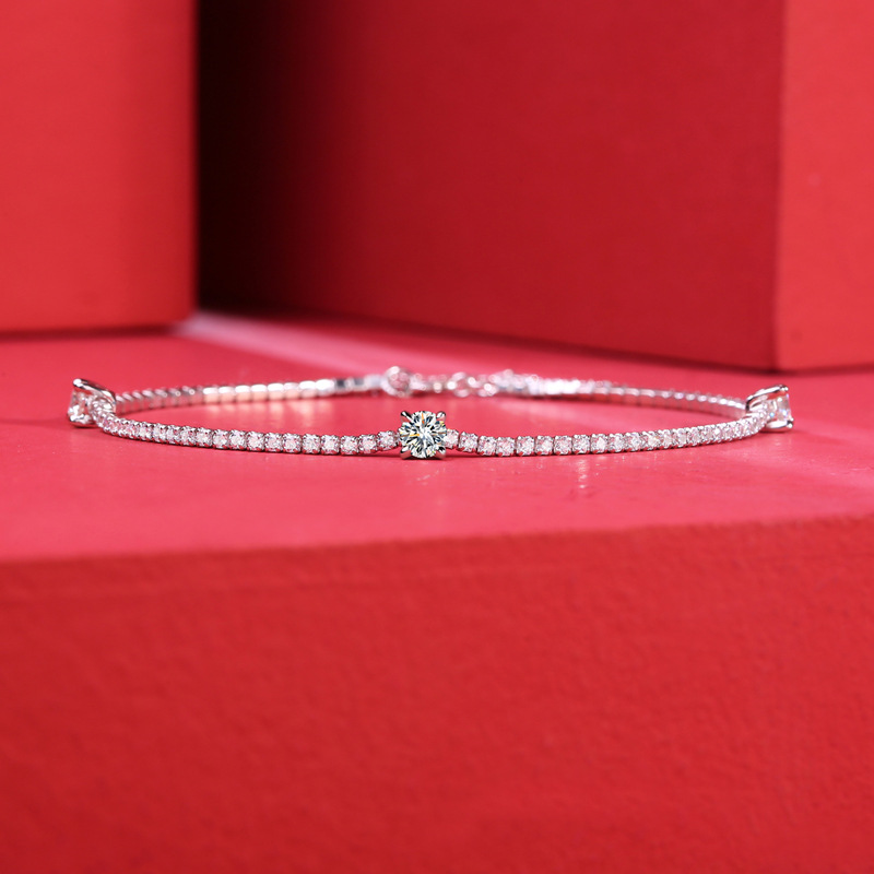 Title 4, Silver Inlay Moissanite Round Bracelet