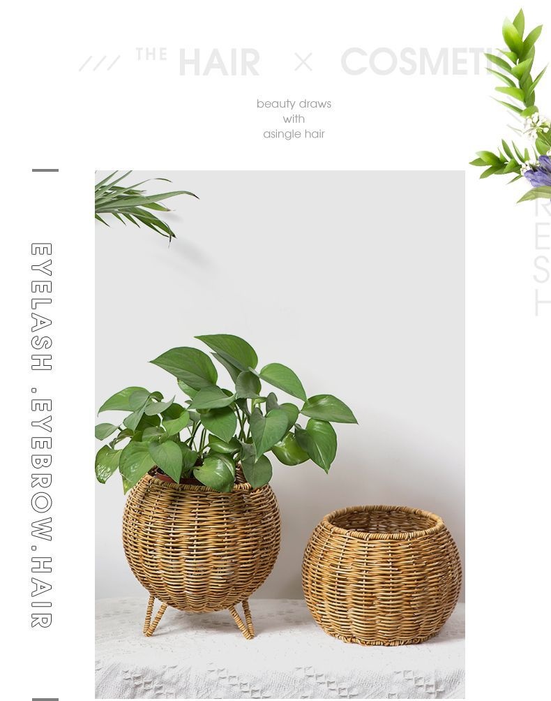 Title 3, Hand-woven Plant Basket Oval Pumpkin Desktop Su...