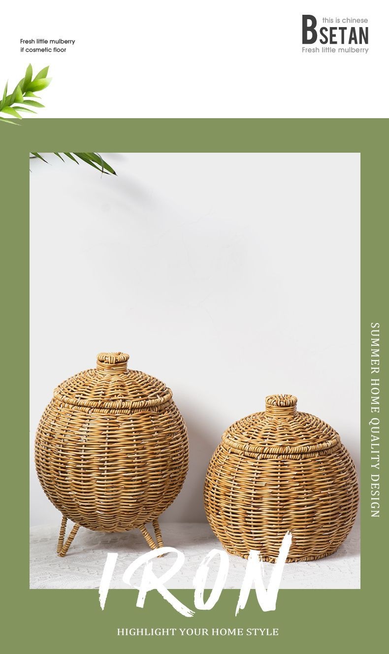 Title 5, Hand-woven Plant Basket Oval Pumpkin Desktop Su...