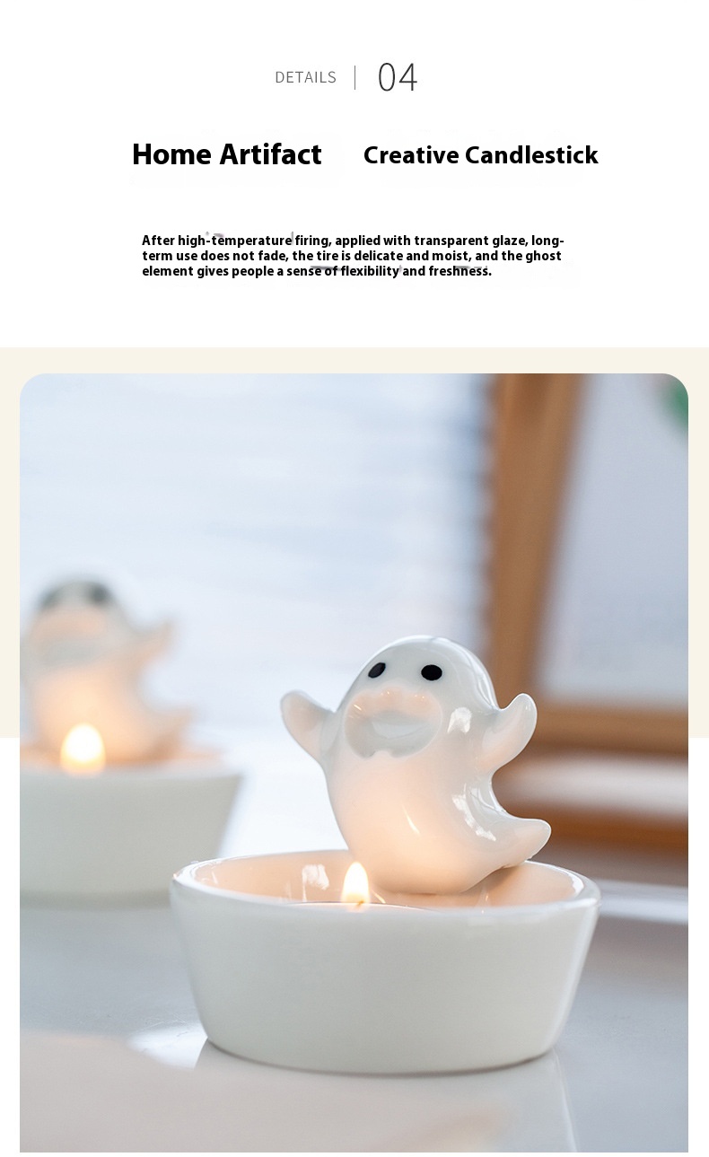 Title 5, Ceramic Pure White Ghost Candlestick Decoration...