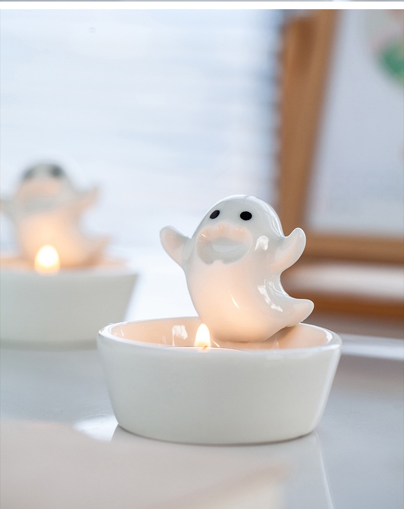 Title 7, Ceramic Pure White Ghost Candlestick Decoration...