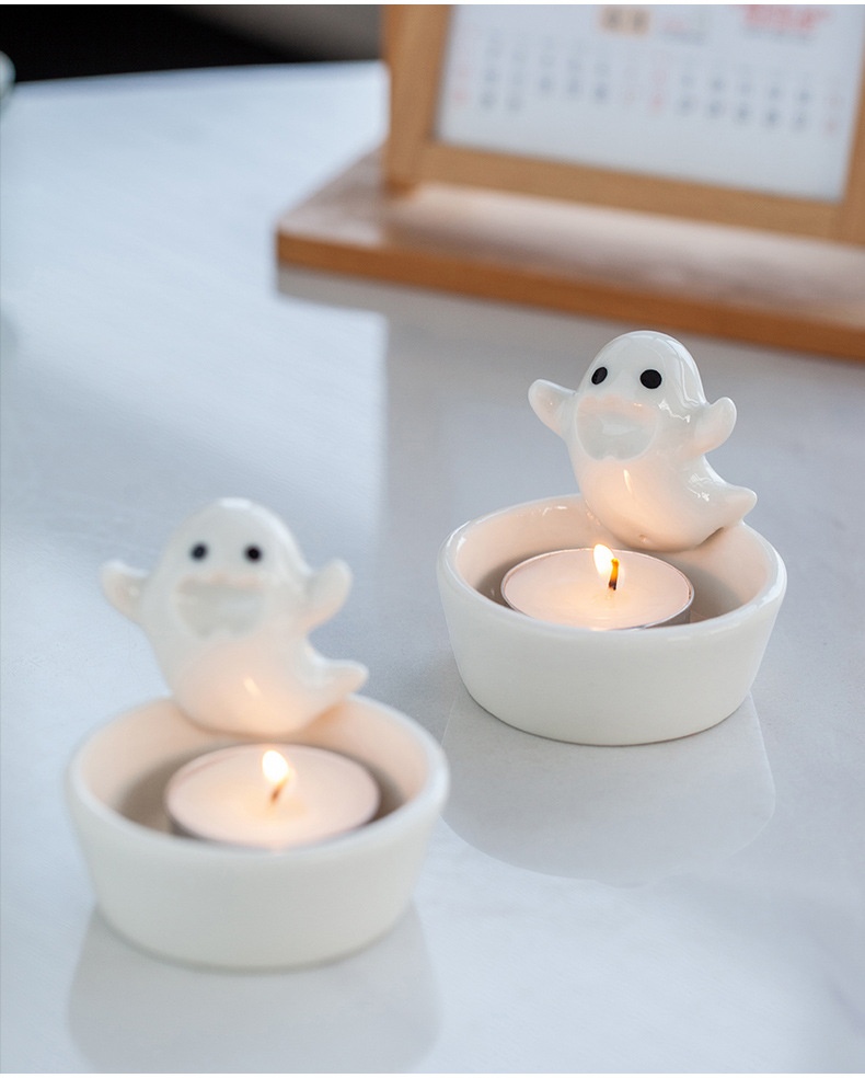 Title 8, Ceramic Pure White Ghost Candlestick Decoration...