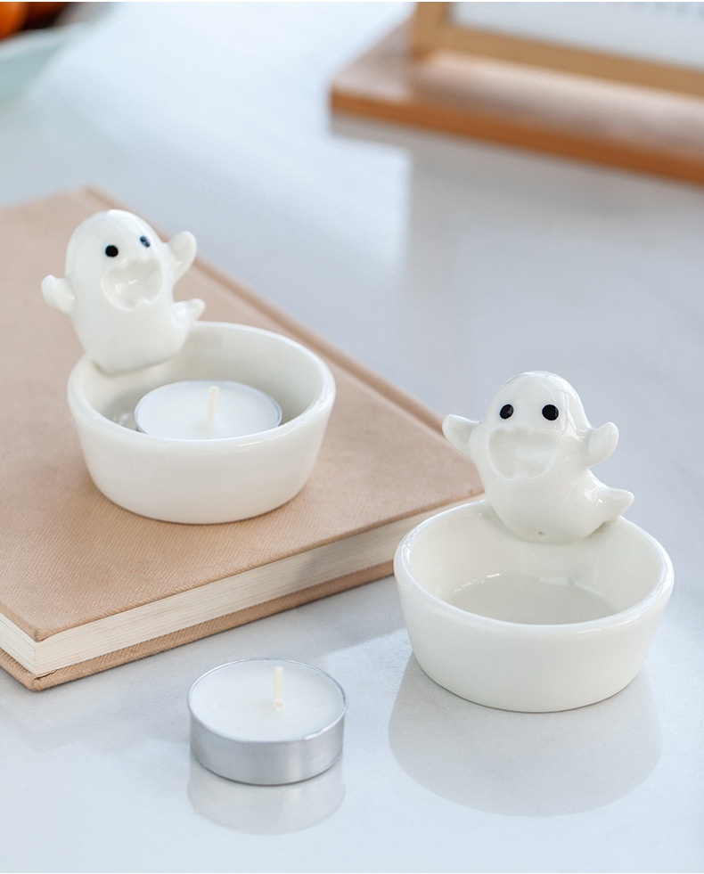 Title 9, Ceramic Pure White Ghost Candlestick Decoration...