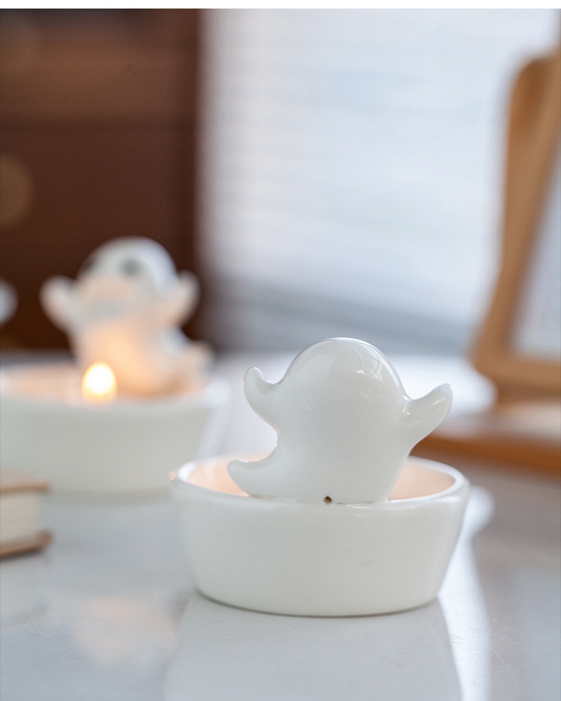 Title 10, Ceramic Pure White Ghost Candlestick Decoration...