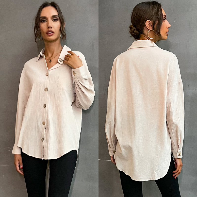 Women's Solid Color Lapel Long-sleeved Bottoming Shirt For Women