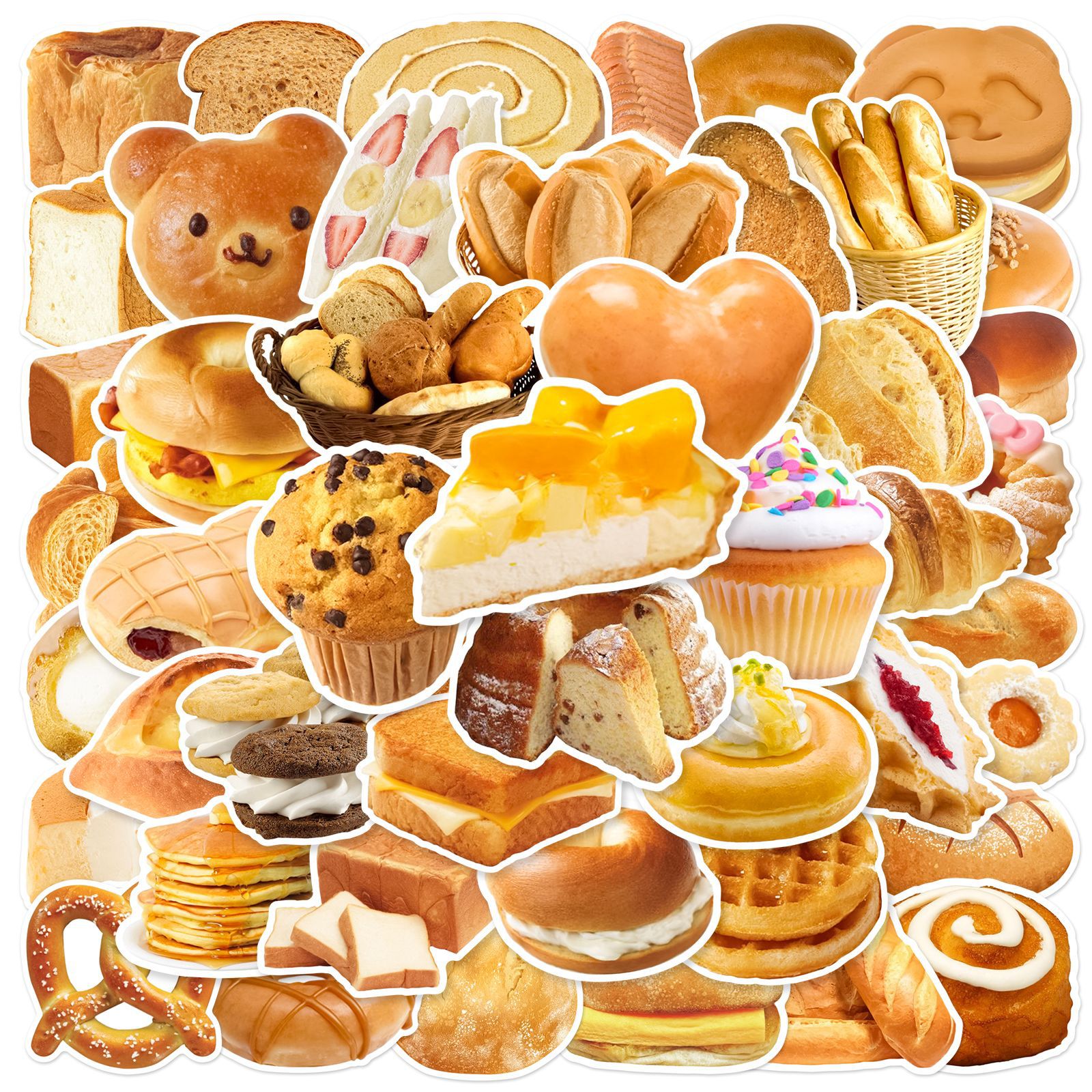 Title 1, 50 Pieces Of Attractive Food Bread Stickers Wat...