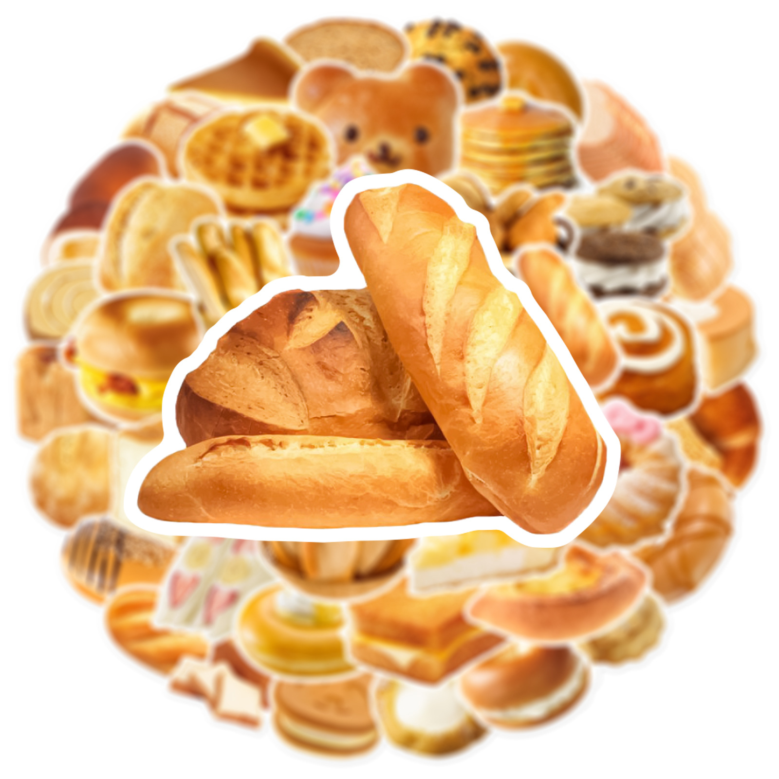 Title 2, 50 Pieces Of Attractive Food Bread Stickers Wat...