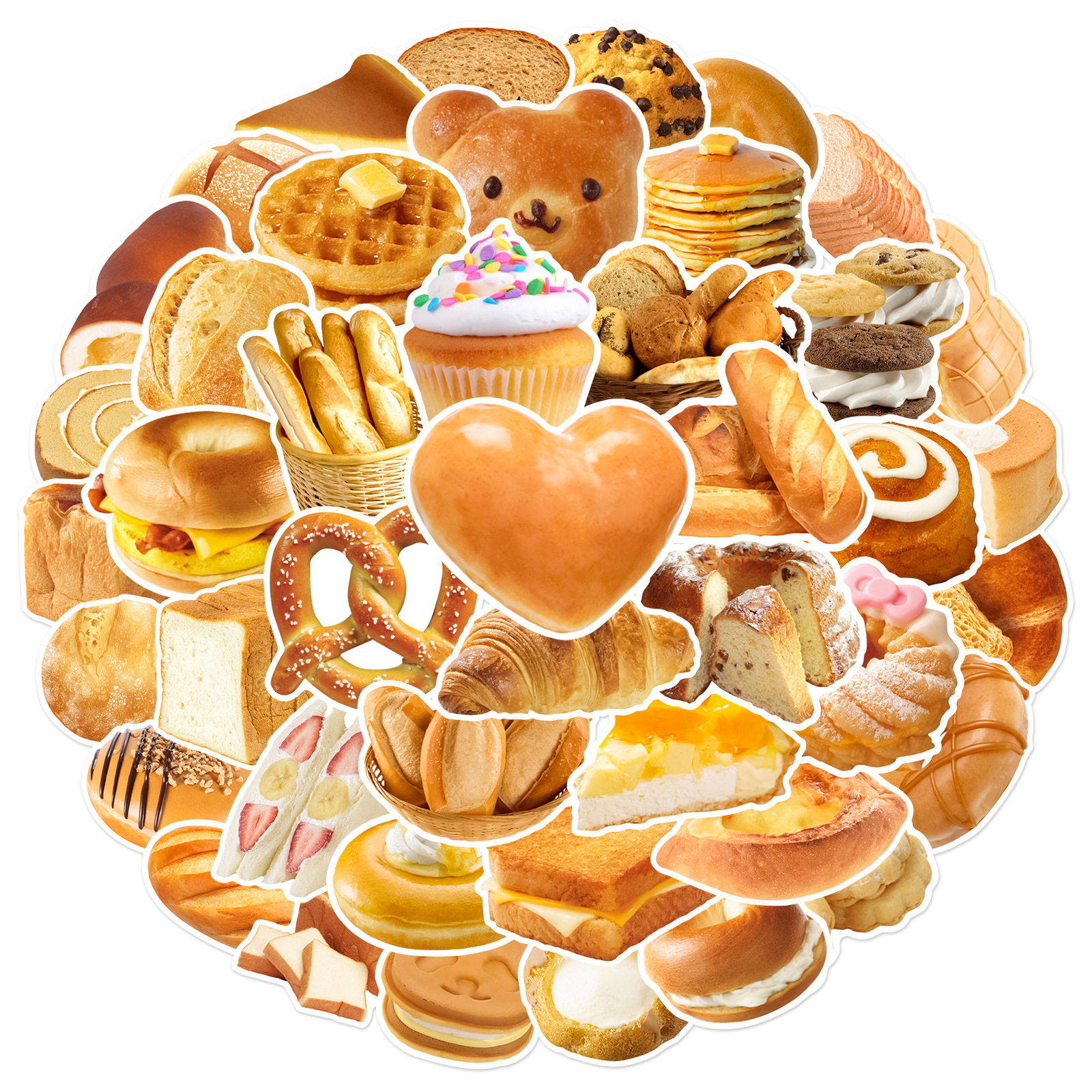 Title 4, 50 Pieces Of Attractive Food Bread Stickers Wat...