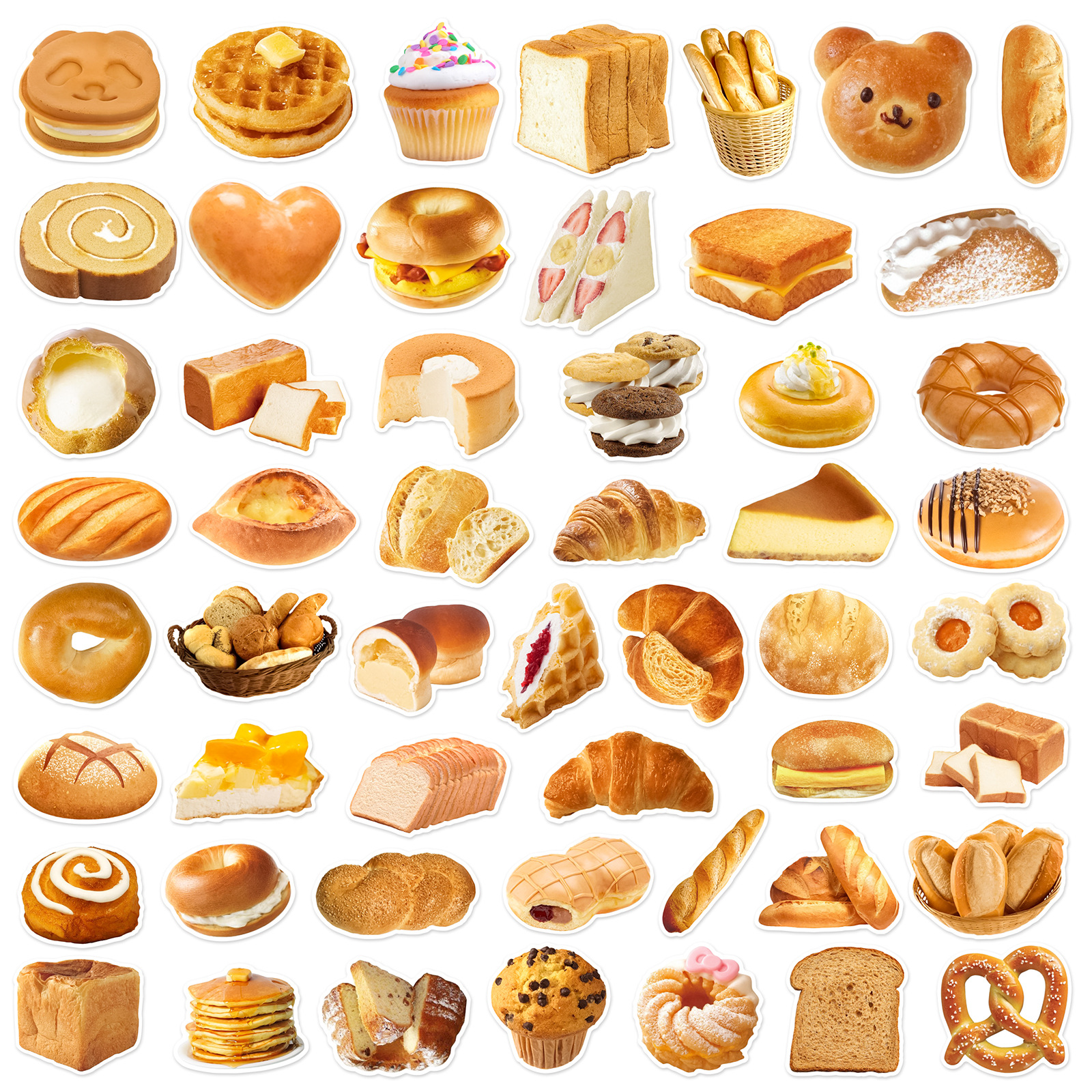 Title 5, 50 Pieces Of Attractive Food Bread Stickers Wat...