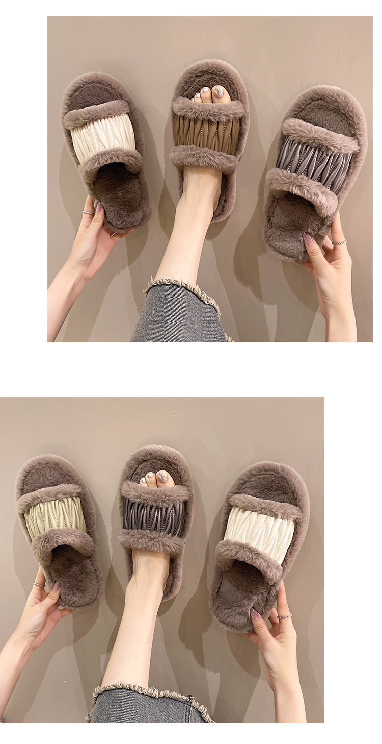 Title 7, PU leren open slippers voor dames met pluche ka...