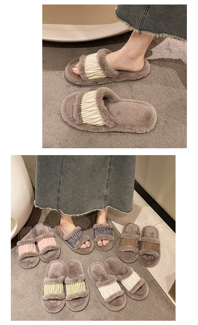 Title 9, PU leren open slippers voor dames met pluche ka...