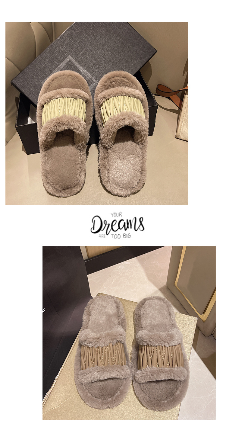 Title 10, PU leren open slippers voor dames met pluche ka...