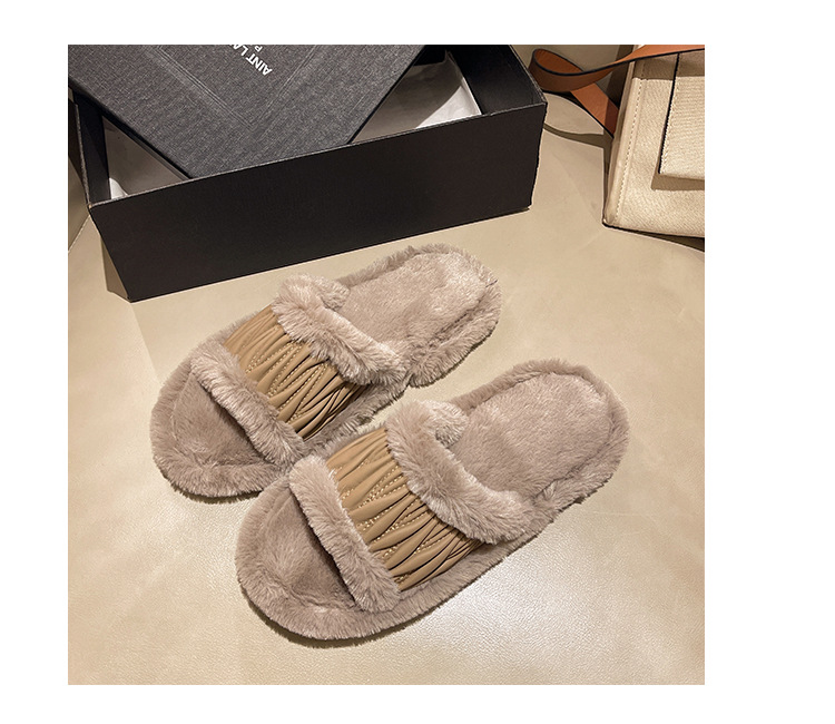 Title 11, PU leren open slippers voor dames met pluche ka...